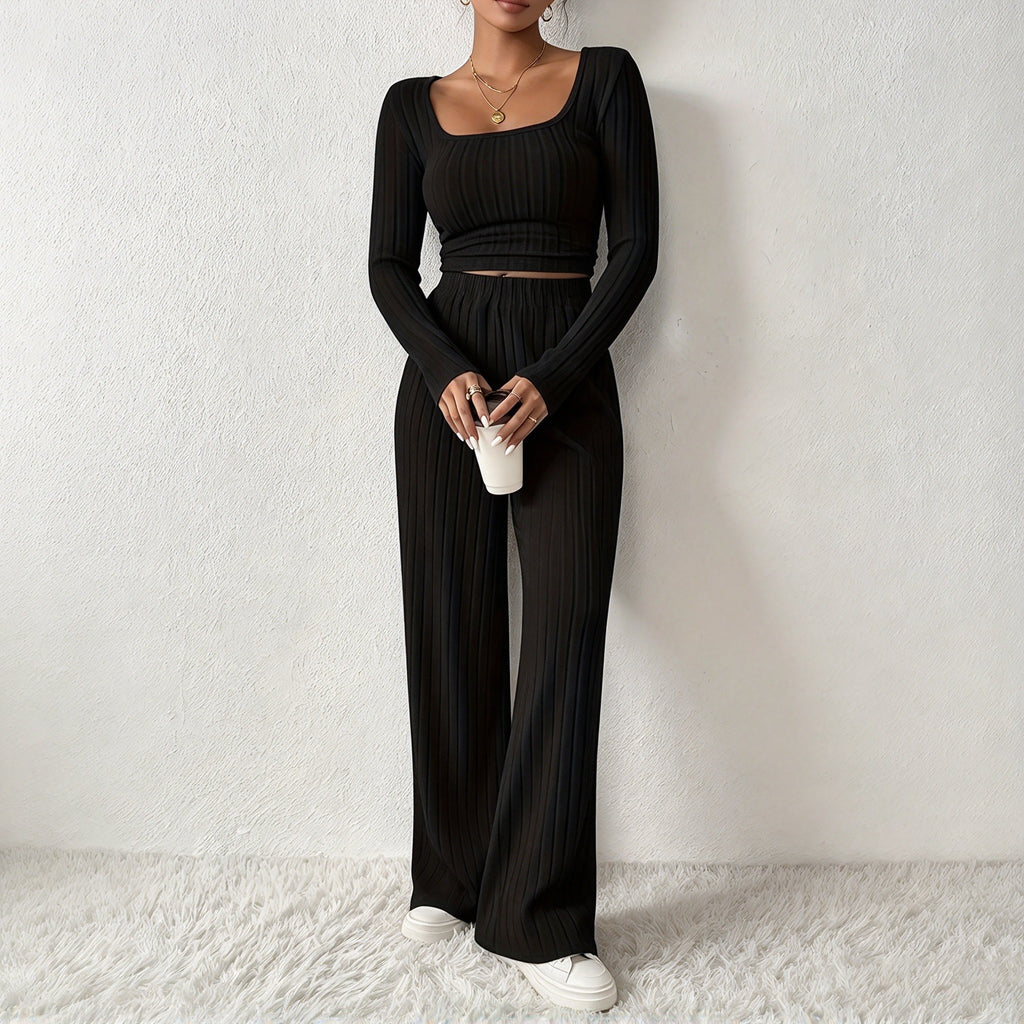 Ribbed Crop Top & Flare Pants Set