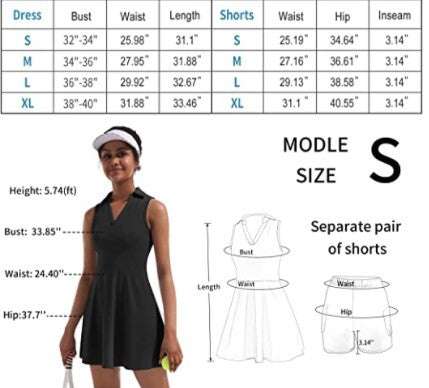 Collared Tennis Dress with Shorts size chart