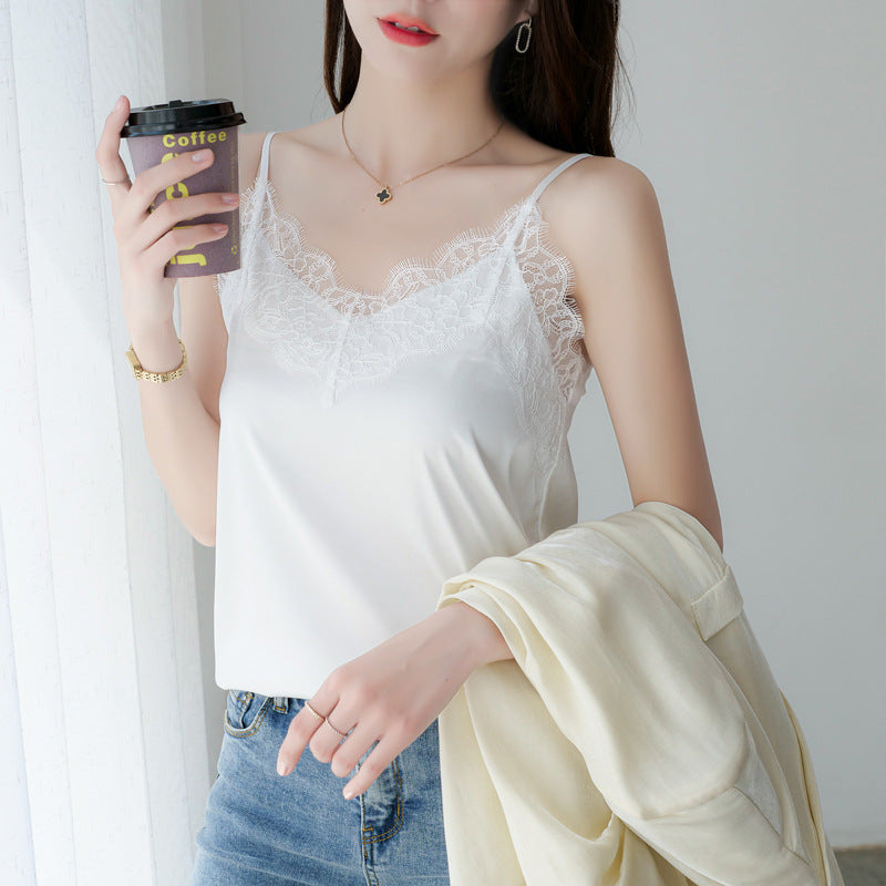 Lace-Trim Satin Camisole