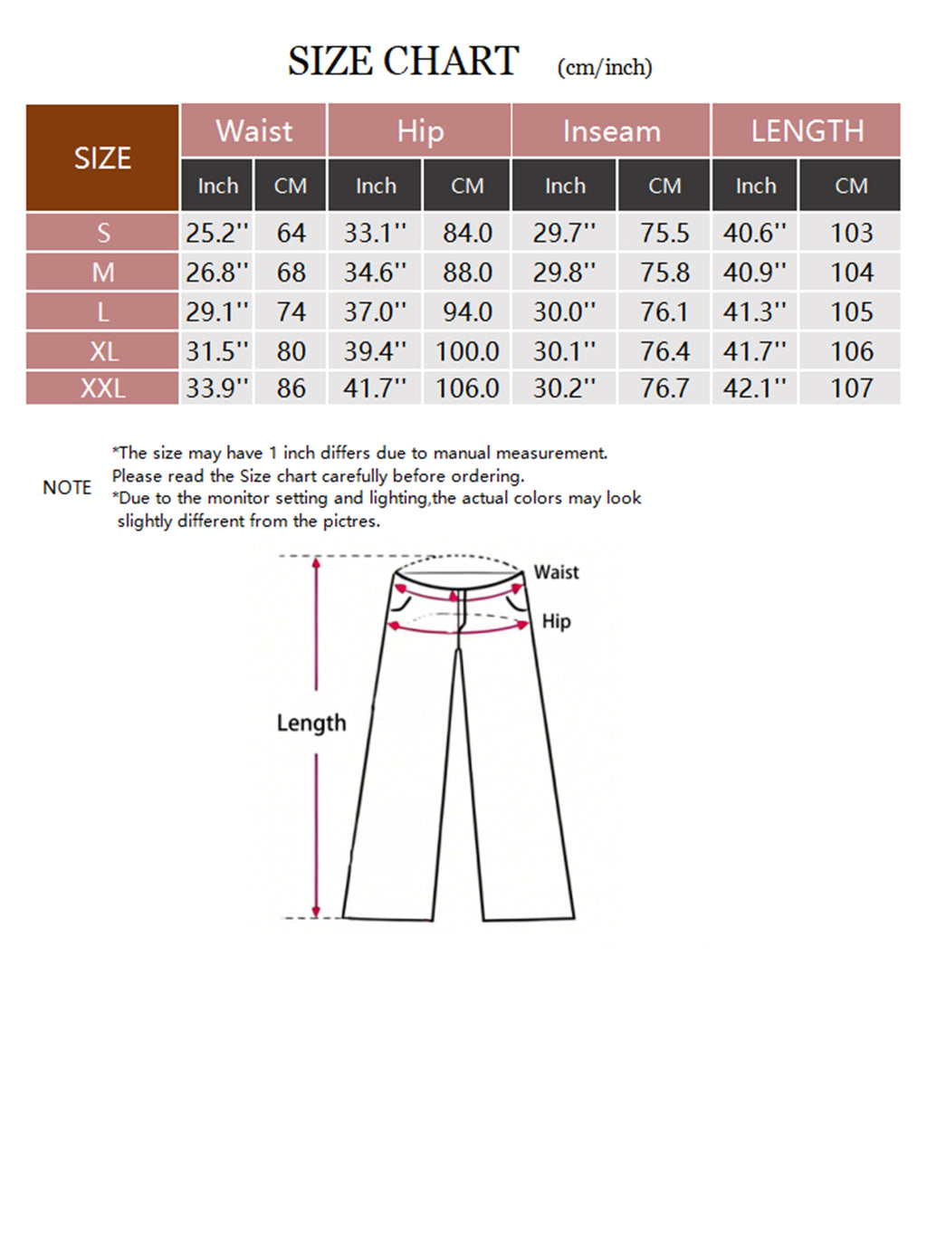 Lace Panel Flare Pants size chart