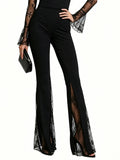 Lace Panel Flare Pants