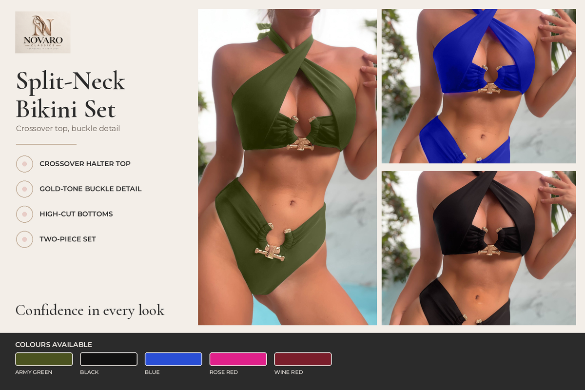 High-Waist Split-Neck Bikini Set