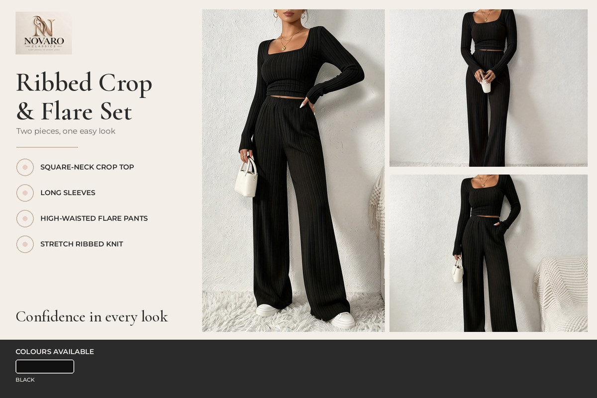 Ribbed Crop Top & Flare Pants Set