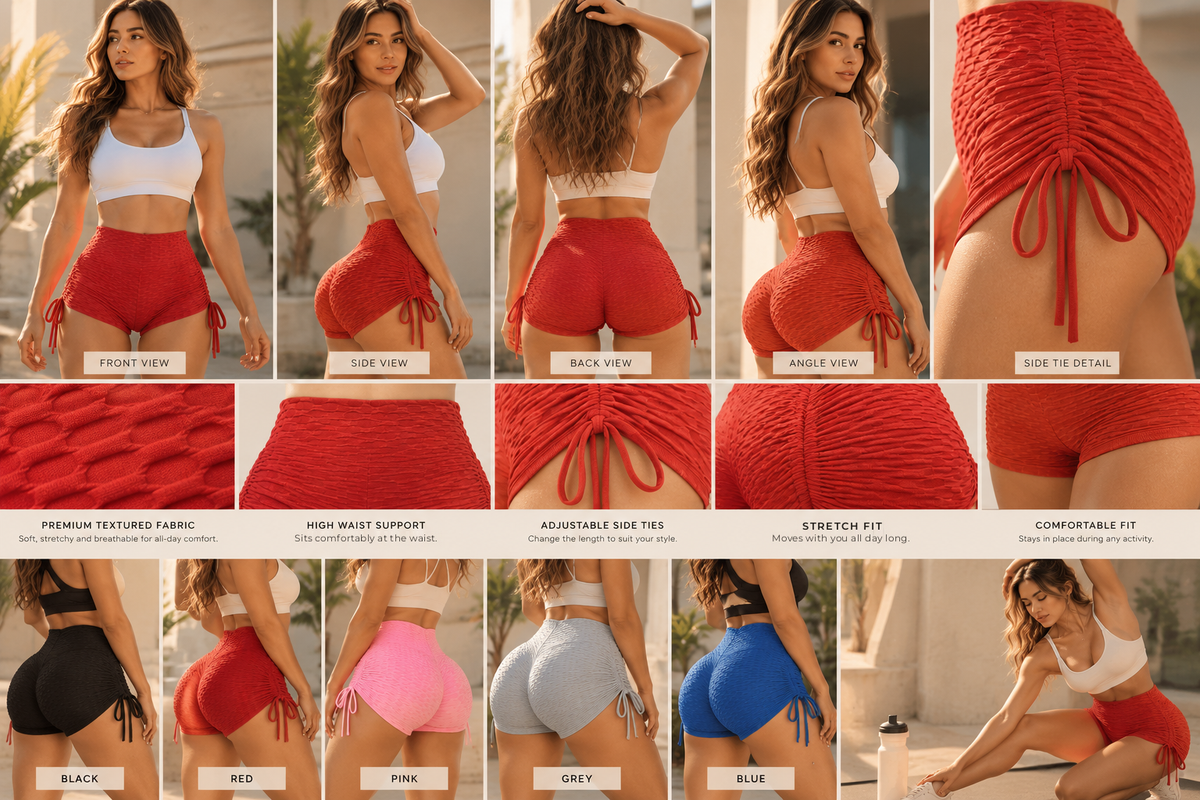 Textured Ruched High-Waist Workout Shorts