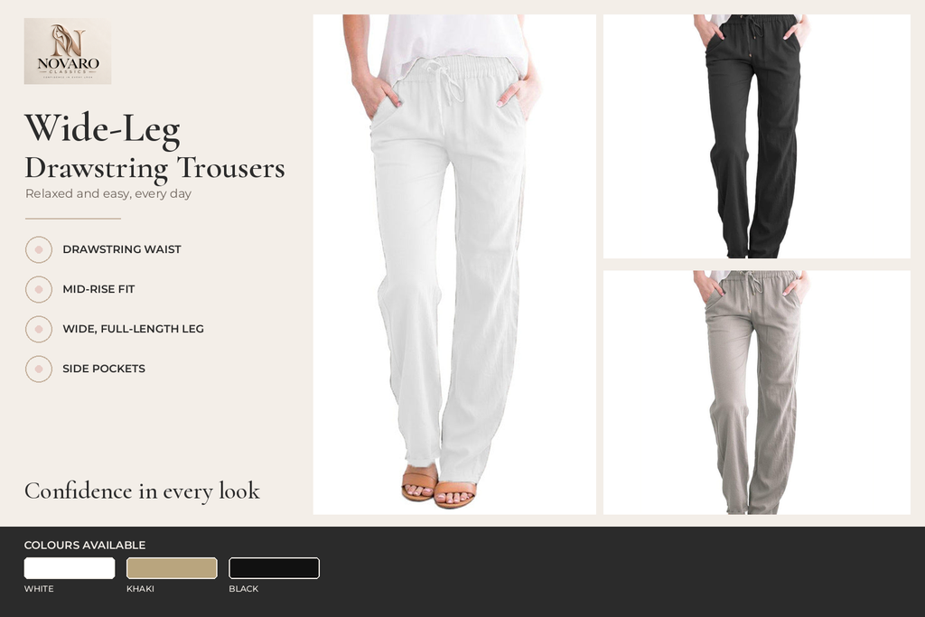 Linen-Look Wide-Leg Drawstring Trousers