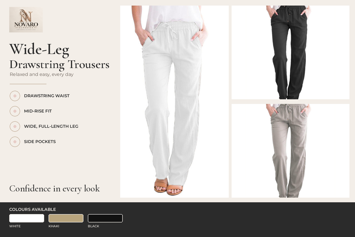 Linen-Look Wide-Leg Drawstring Trousers